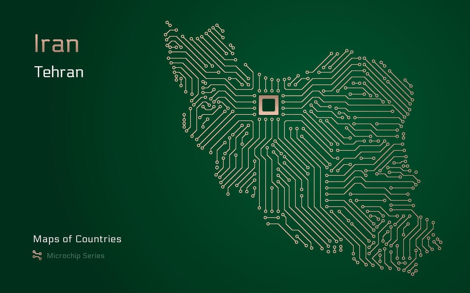 iran Karta med en huvudstad av tehran visad i en mikrochip mönster med processor. e-förvaltning. värld länder vektor Kartor. mikrochip serier