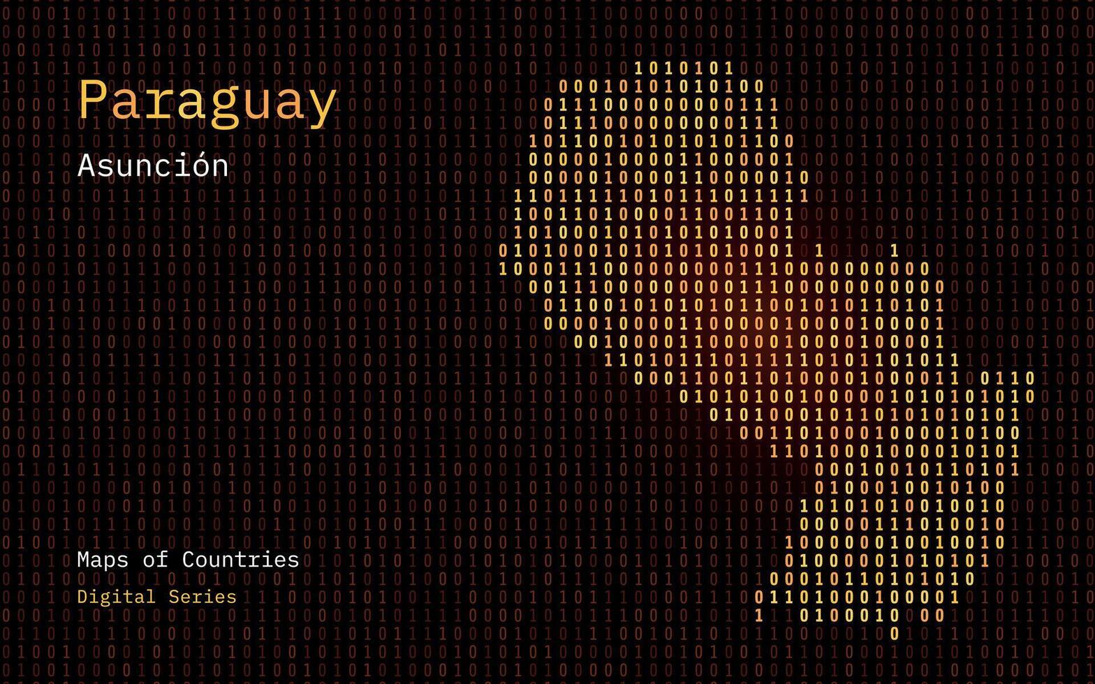 Paraguay Karte gezeigt im binär Code Muster. Matrix Zahlen, null, eins. Welt Länder Vektor Karten. Digital Serie