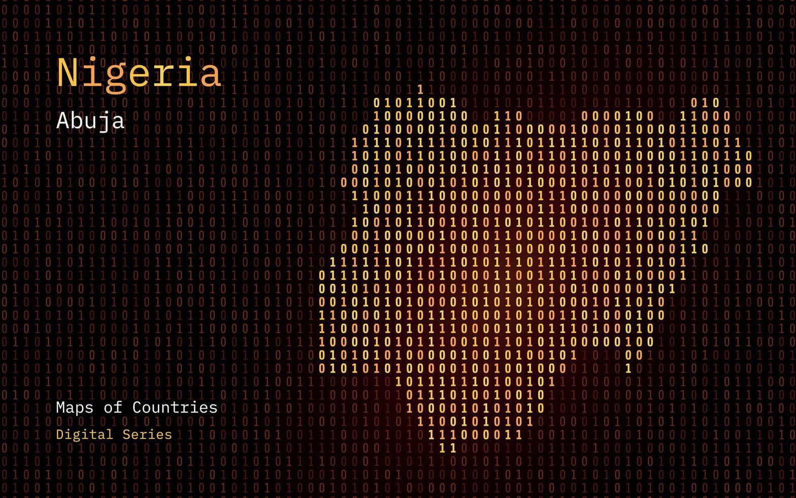 Nigeria Karte gezeigt im binär Code Muster. Matrix Zahlen, null, eins. Welt Länder Vektor Karten. Digital Serie