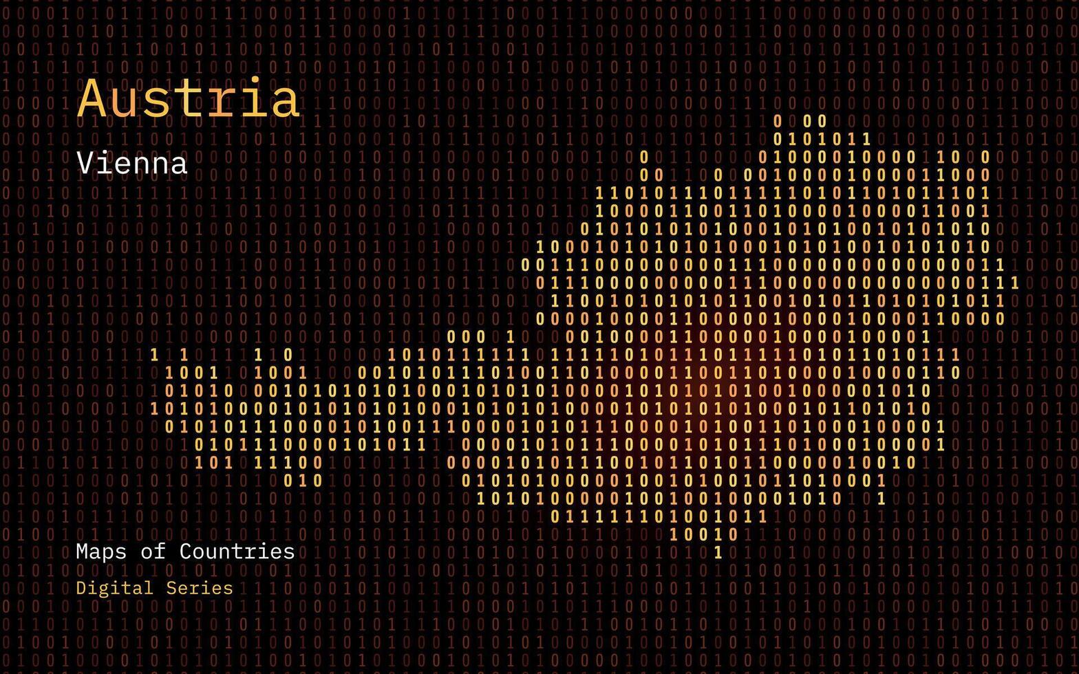 österrike Karta visad i binär koda mönster. matris tal, noll, ett. värld länder vektor Kartor. digital serier
