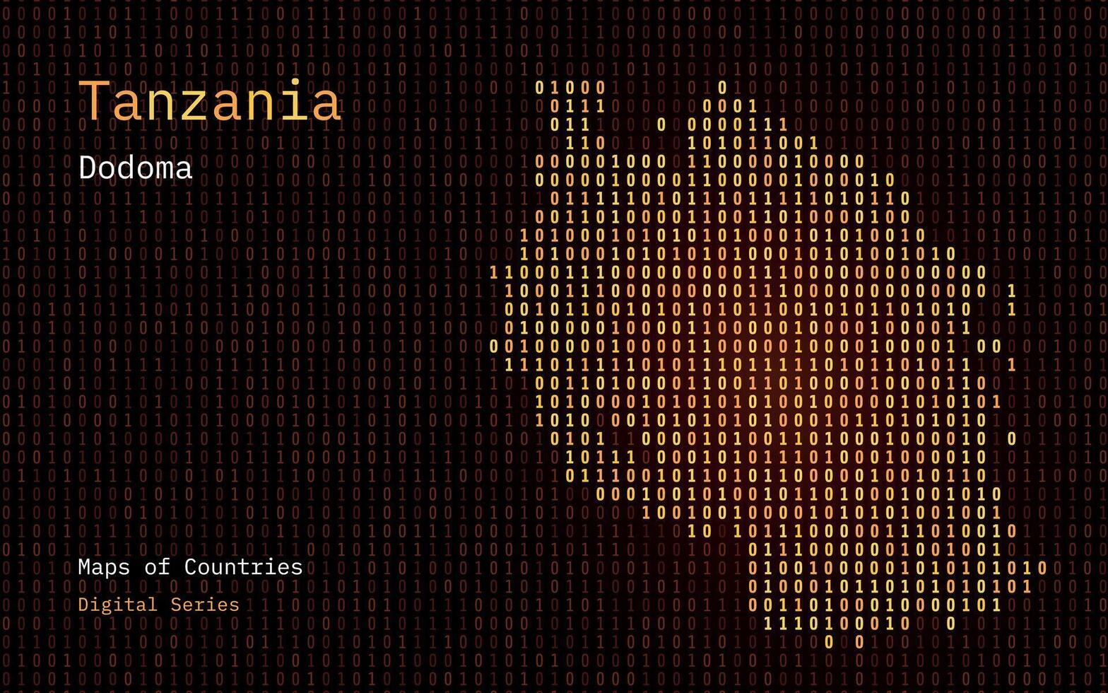 tanzania, zanzinar Karta visad i binär koda mönster. matris tal, noll, ett. värld länder vektor Kartor. digital serier