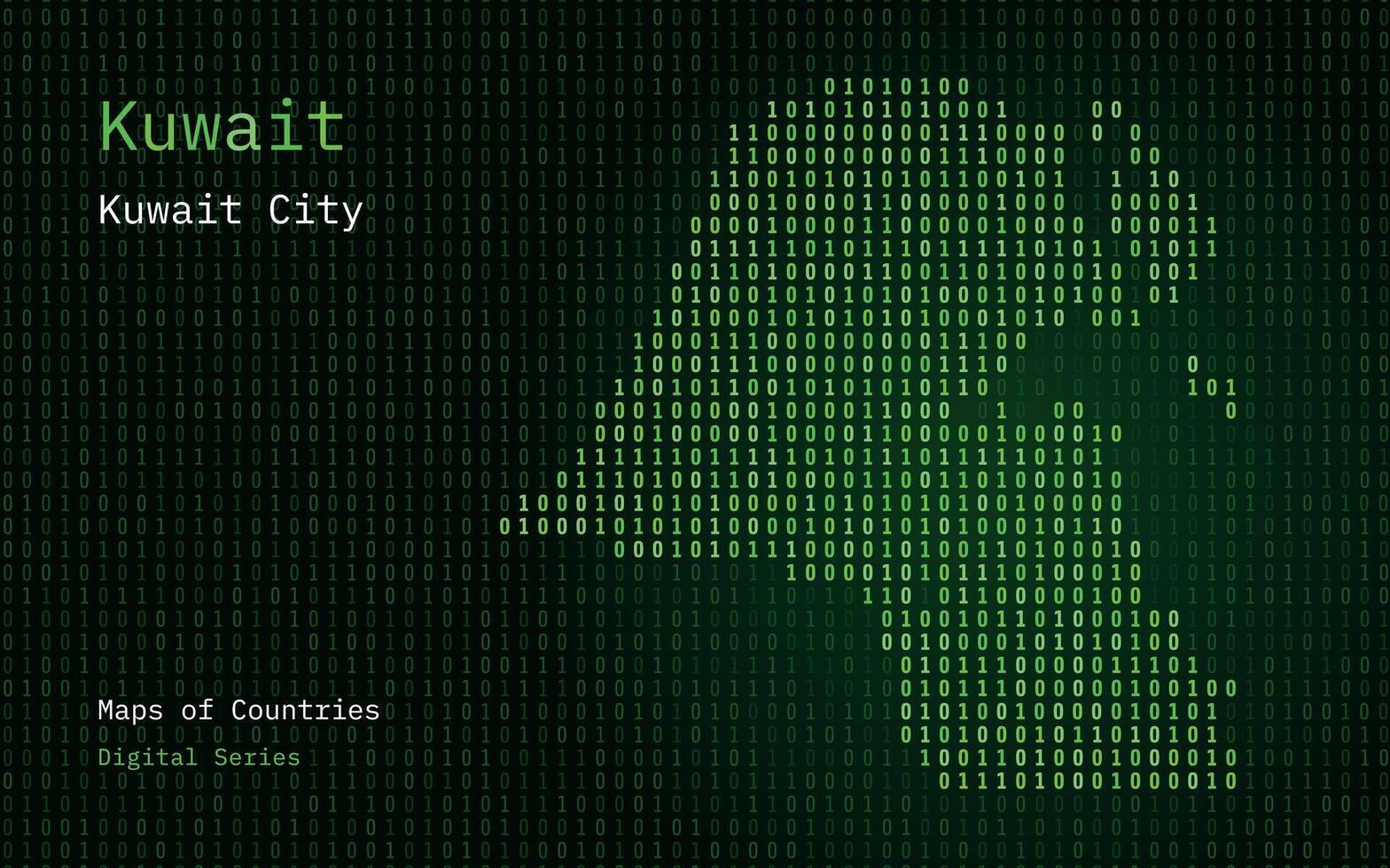 Kuwait Karte gezeigt im binär Code Muster. tsmc. Matrix Zahlen, null, eins. Welt Länder Vektor Karten. Digital Serie