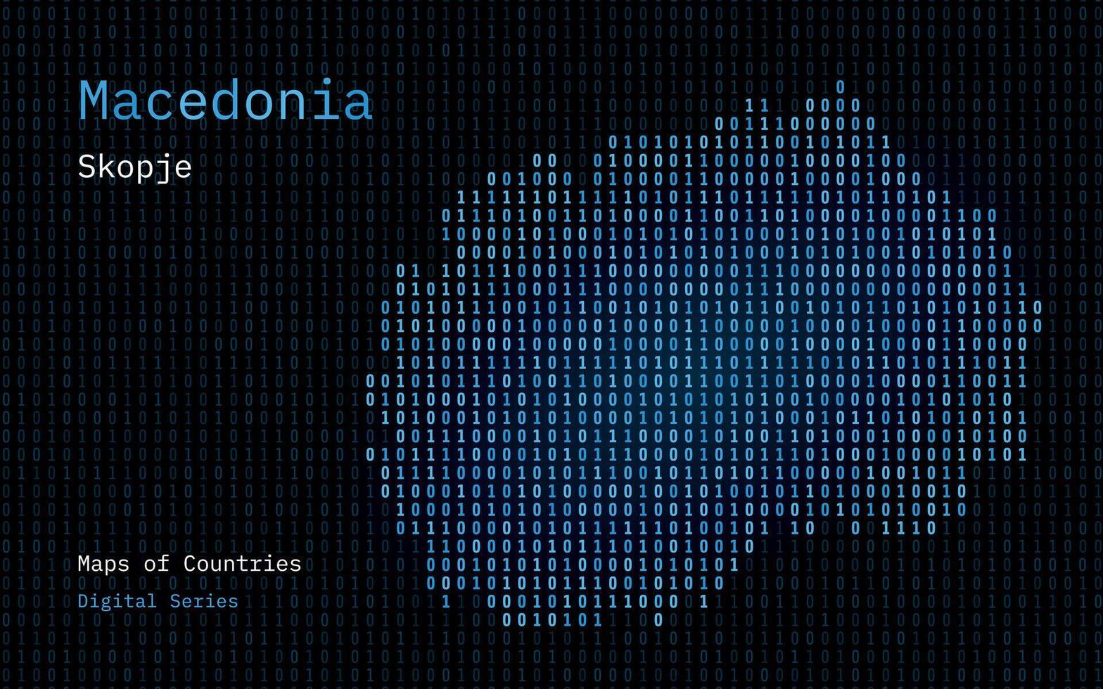 Mazedonien Karte gezeigt im binär Code Muster. Matrix Zahlen, null, eins. Welt Länder Vektor Karten. Digital Serie