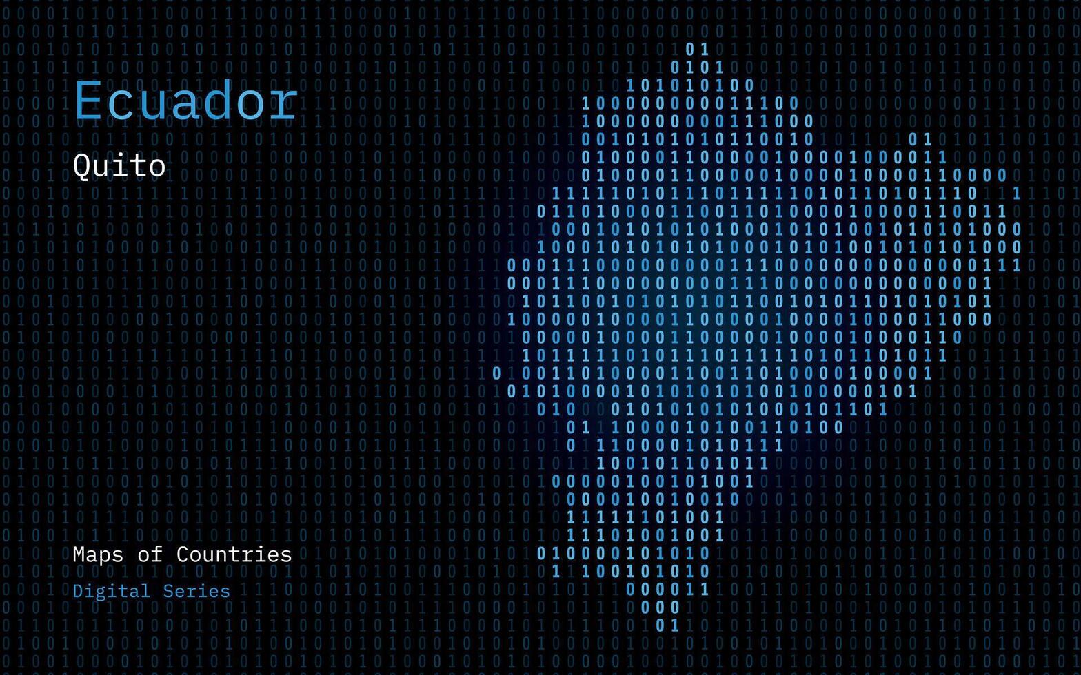 Ecuador Karte gezeigt im binär Code Muster. tsmc. Matrix Zahlen, null, eins. Welt Länder Vektor Karten. Digital Serie
