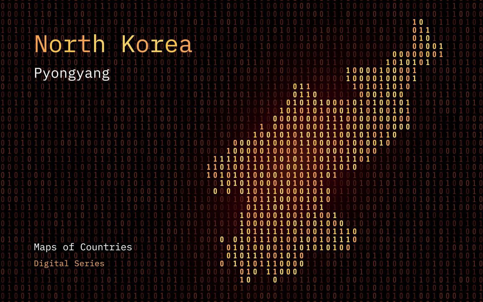 Norden Korea Gold Karte gezeigt im binär Code Muster. tsmc. Matrix Zahlen, null, eins. Welt Länder Vektor Karten. Digital Serie