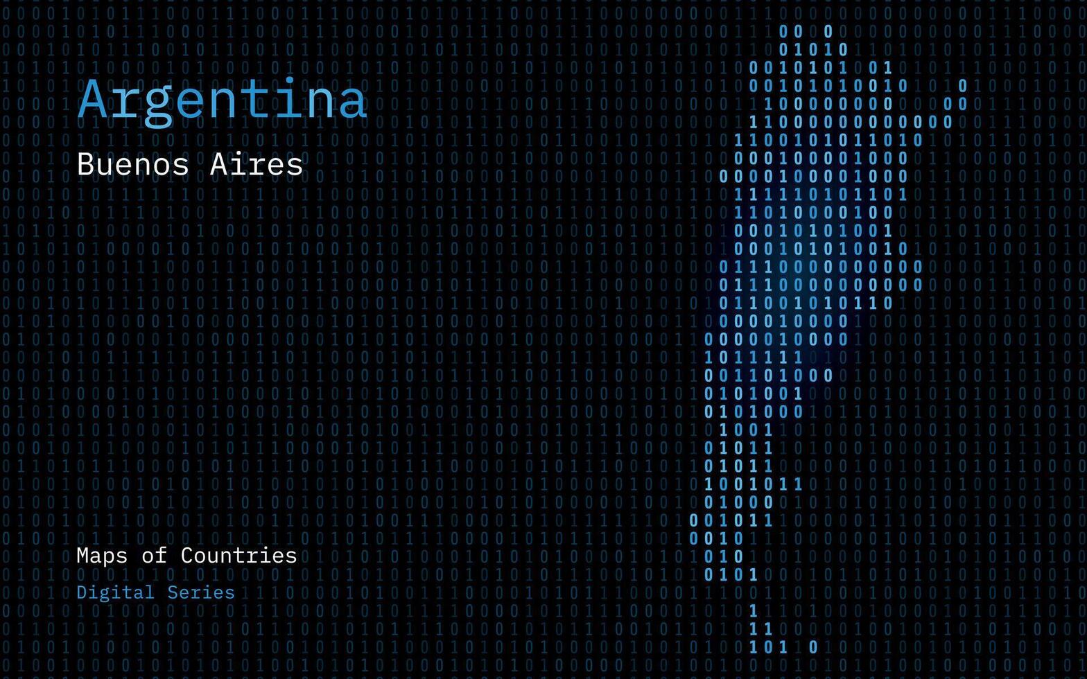 Argentinien Karte gezeigt im binär Code Muster. tsmc. Matrix Zahlen, null, eins. Welt Länder Vektor Karten. Digital Serie