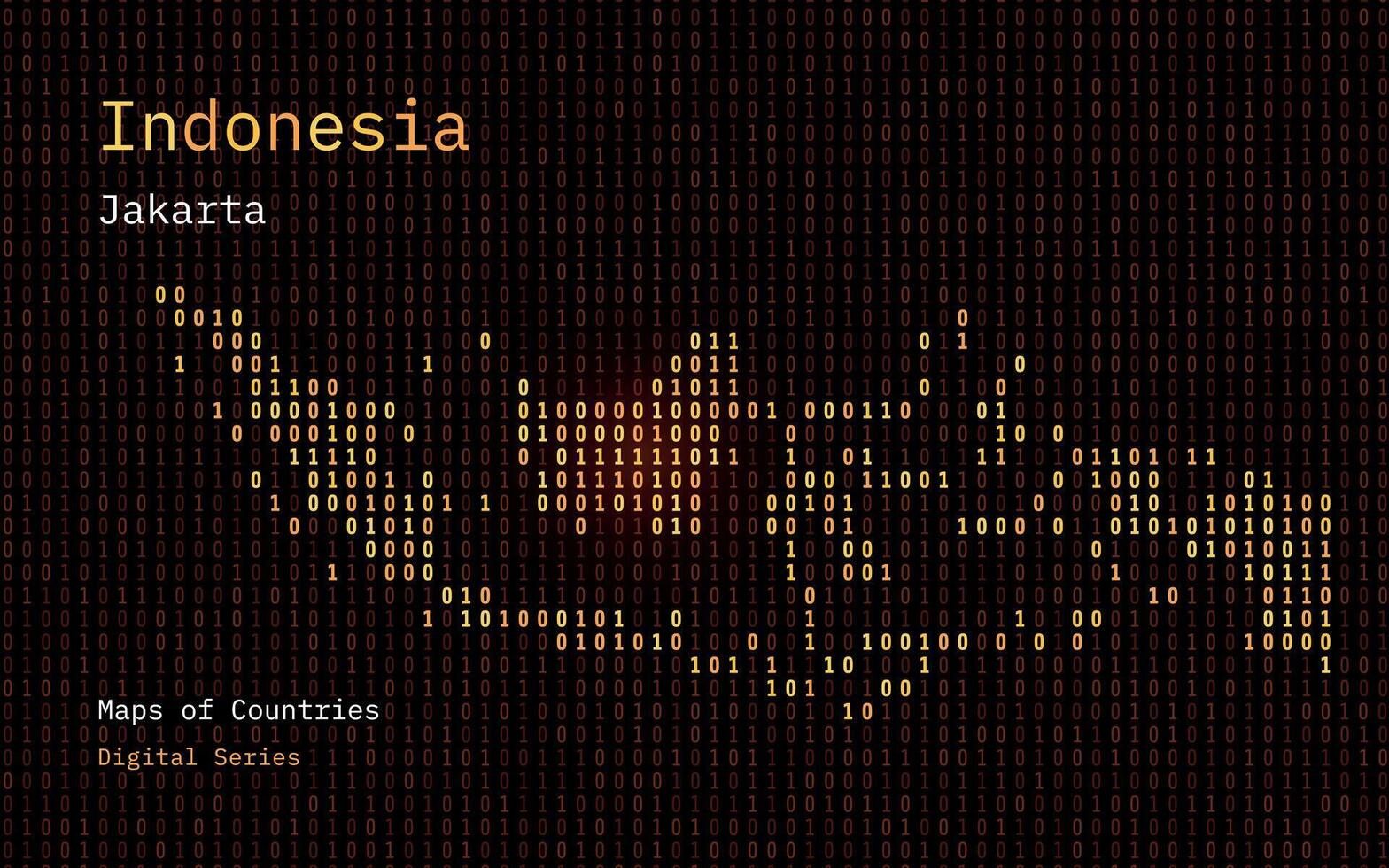 Indonesien Karte gezeigt im binär Code Muster. Matrix Zahlen, null, eins. Welt Länder Vektor Karten. Digital Serie