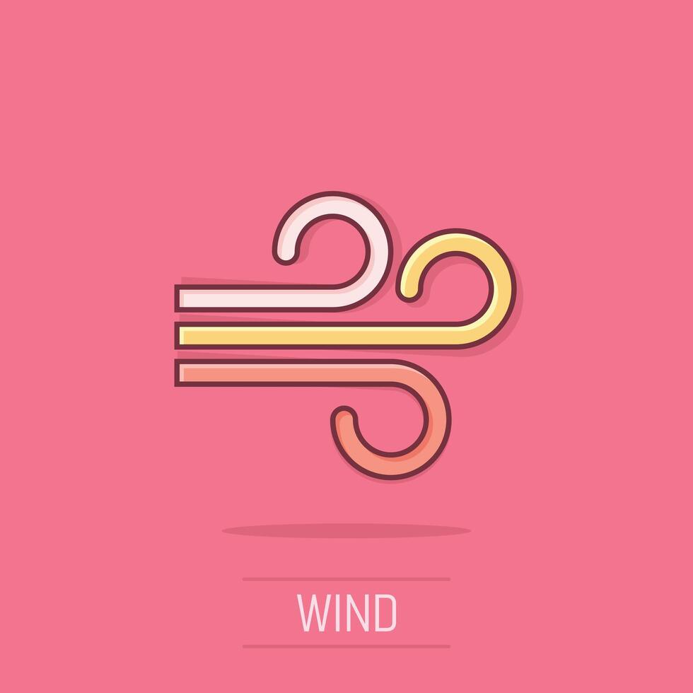 Wind Symbol im Comic Stil. Luft Karikatur Vektor Illustration auf isoliert Hintergrund. Brise Spritzen bewirken Geschäft Konzept.