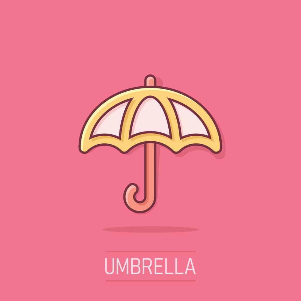 paraply ikon i komisk stil. parasoll tecknad serie vektor illustration på isolerat bakgrund. tak stänk effekt företag begrepp.