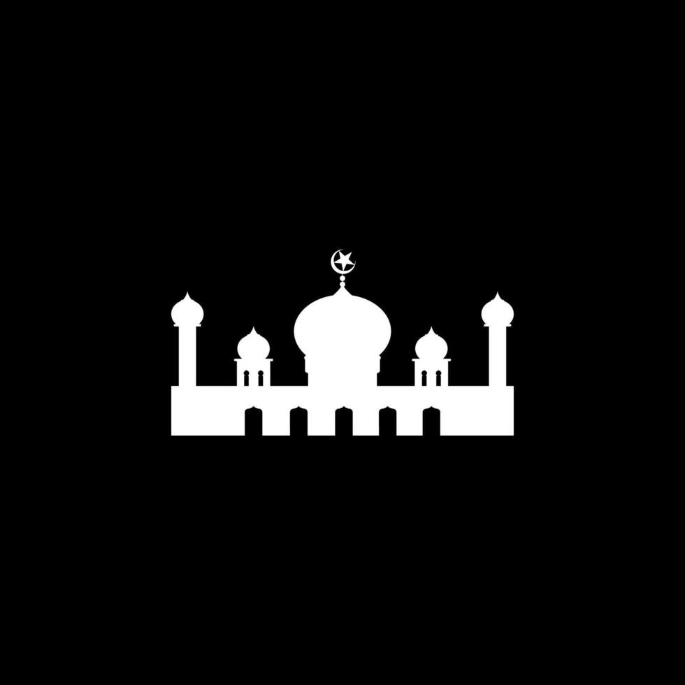 Moschee Silhouette, eben Stil. können verwenden zum Kunst Illustration, Dekoration, Hintergrund, Hintergrund, Apps, Webseite, Logo Gramm, Piktogramm, Gruß Karte oder zum Grafik Design Element. Vektor Illustration