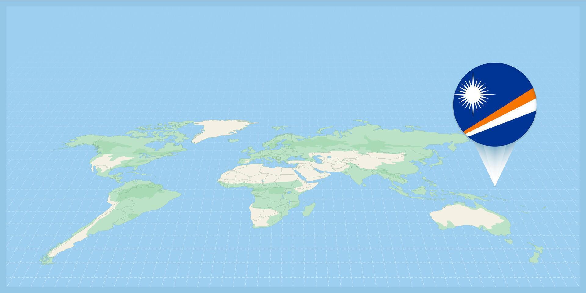 Ort von Marshall Inseln auf das Welt Karte, markiert mit Marshall Inseln Flagge Stift. vektor