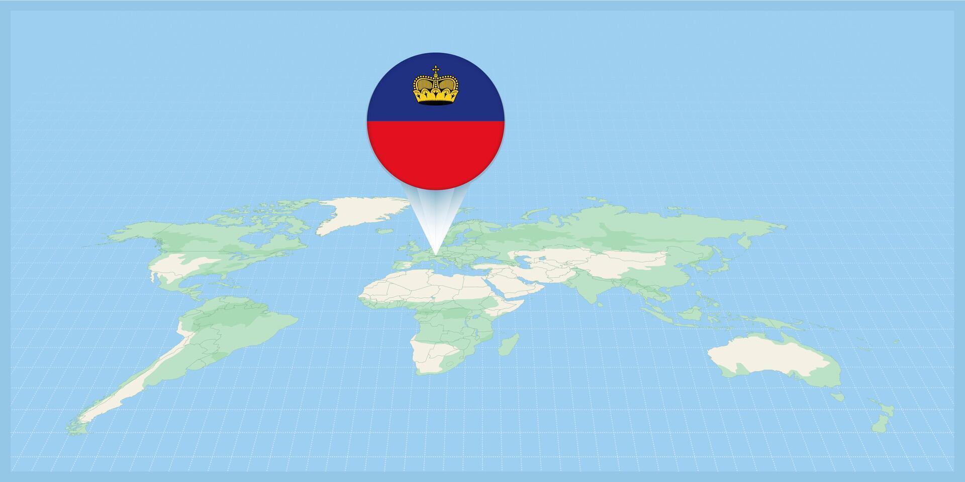 Ort von Liechtenstein auf das Welt Karte, markiert mit Liechtenstein Flagge Stift. vektor