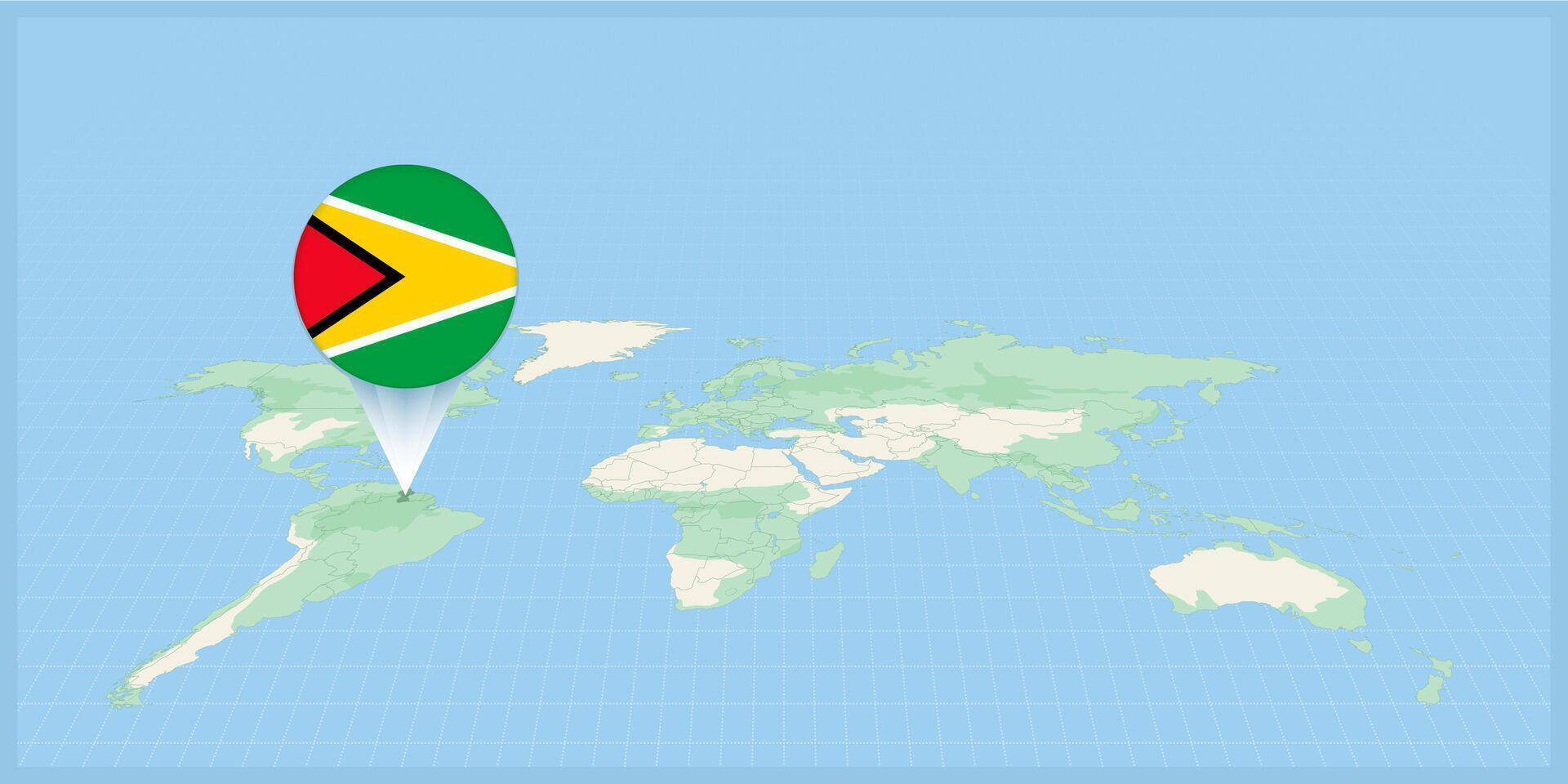 Ort von Guyana auf das Welt Karte, markiert mit Guyana Flagge Stift. vektor