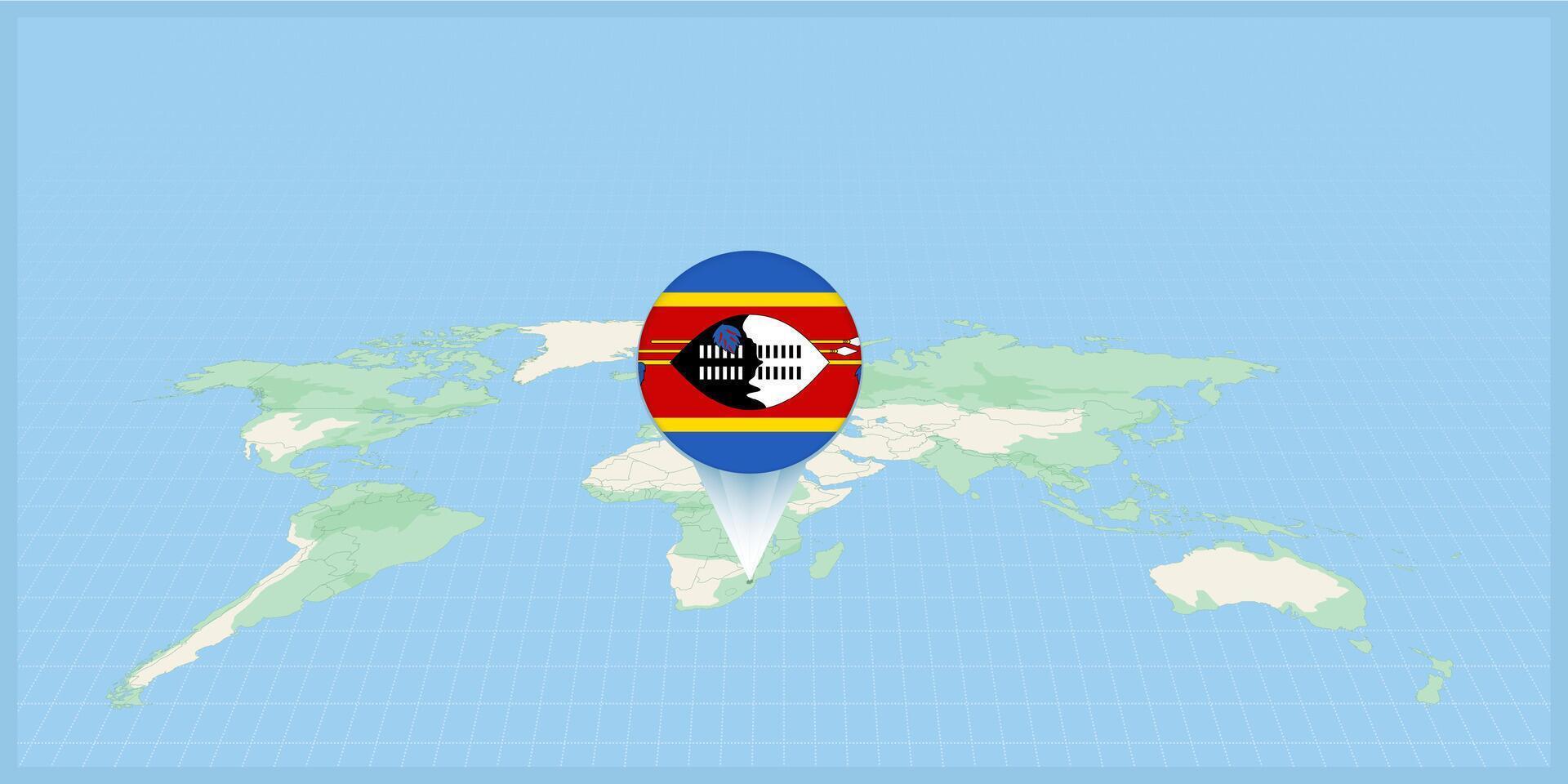 plats av swaziland på de värld Karta, markant med swaziland flagga stift. vektor