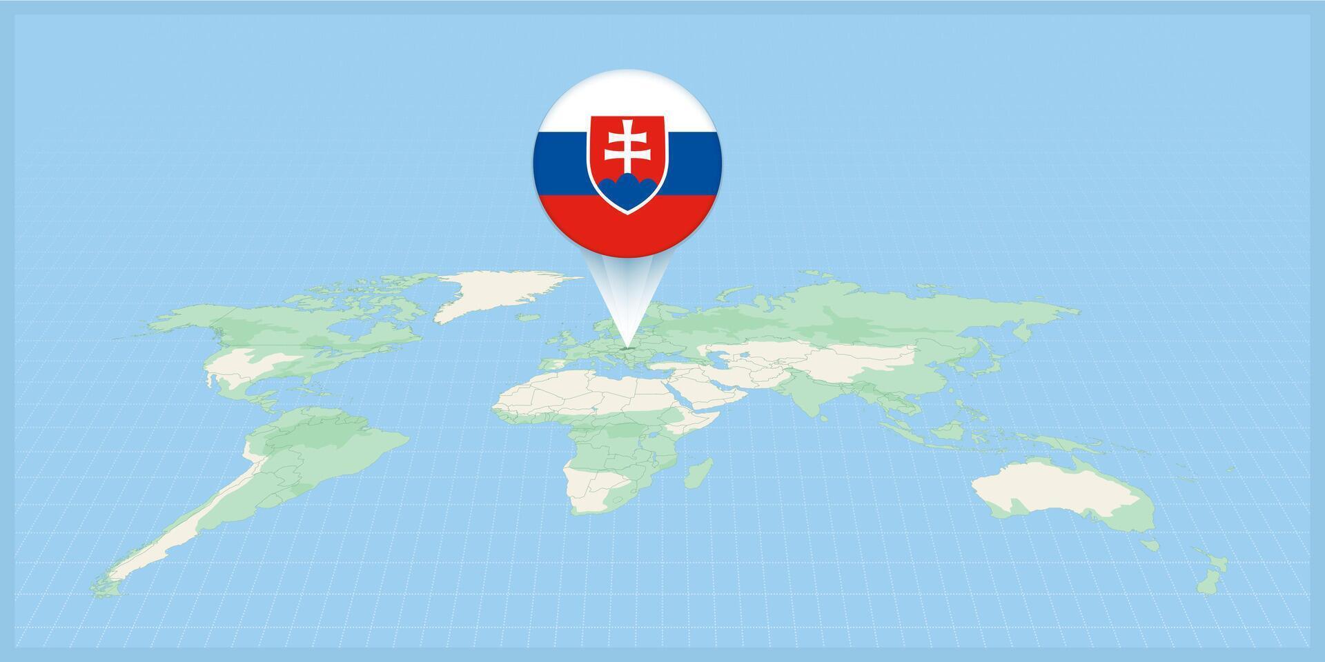 Ort von Slowakei auf das Welt Karte, markiert mit Slowakei Flagge Stift. vektor