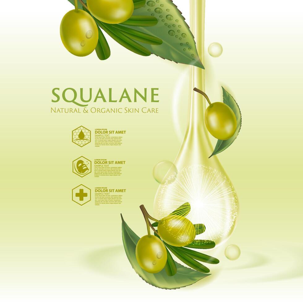 begrepp av squalane serum hud vård kosmetisk affisch, baner design vektor
