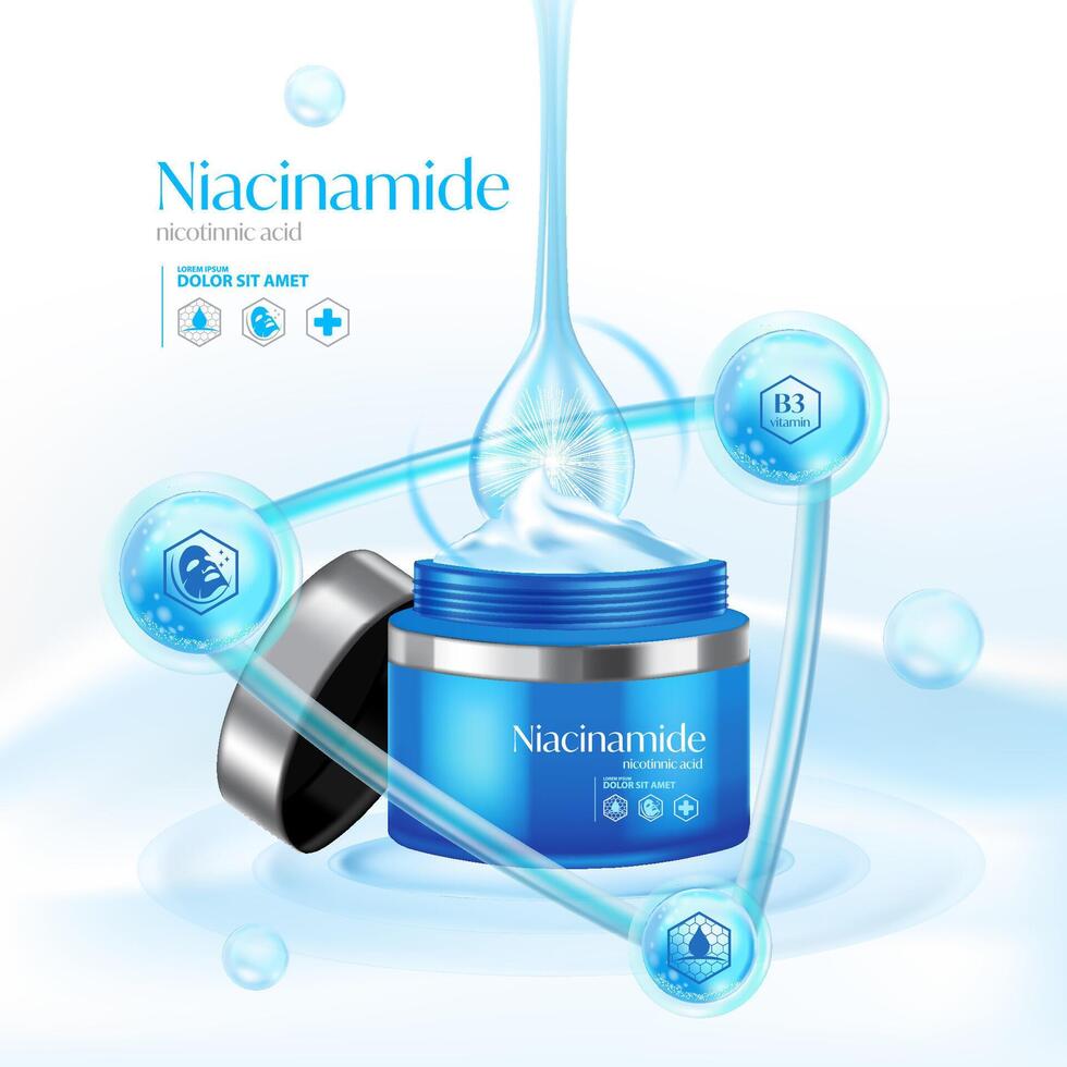 niacinamid, niacin, nikotinniskt syra serum hud vård kosmetisk, vektor
