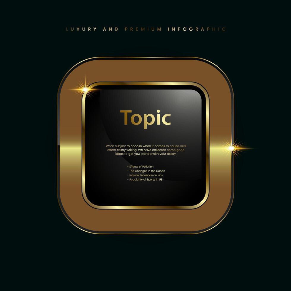 Prämie und Luxus, Gold glänzend Infografik Taste, metallisch golden Infografik, Vektor Symbol auf schwarz Hintergrund