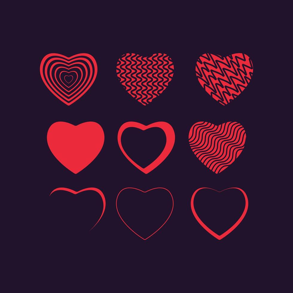 Gruppen von Rosa Herzen Vektor auf dunkel Hintergrund zum Valentinstag, Liebe Jahrestag Konzept, Herzen Elemente, Objekte, Symbole, Herz ui, ux und benutzt im Liebe Konzepte, Vektor Illustration