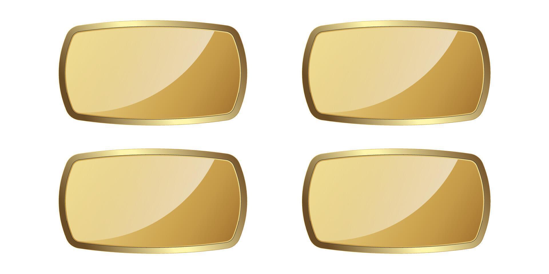 einstellen von vier Gold gestalten Tasten auf Weiß Hintergrund Luxus Gold Symbol isoliert Weiß. Vektor Illustration. Gold gestalten Symbol, Prämie Taste auf Weiß Hintergrund