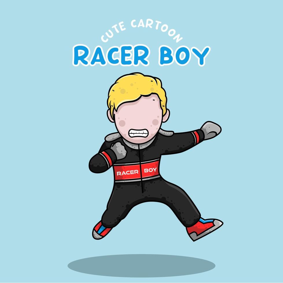 söt tecknad serie karaktär racer pojke vektor illustration