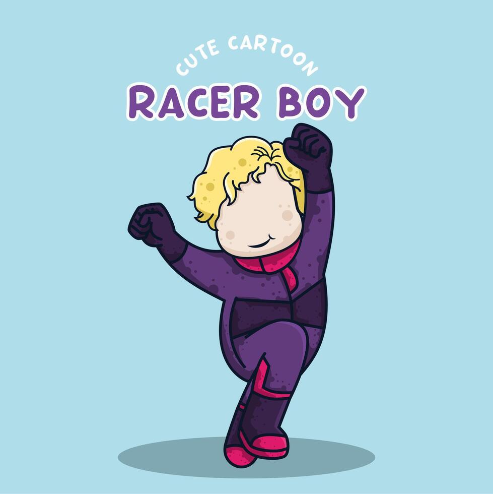 süß Karikatur Charakter Rennfahrer Junge Vektor Illustration