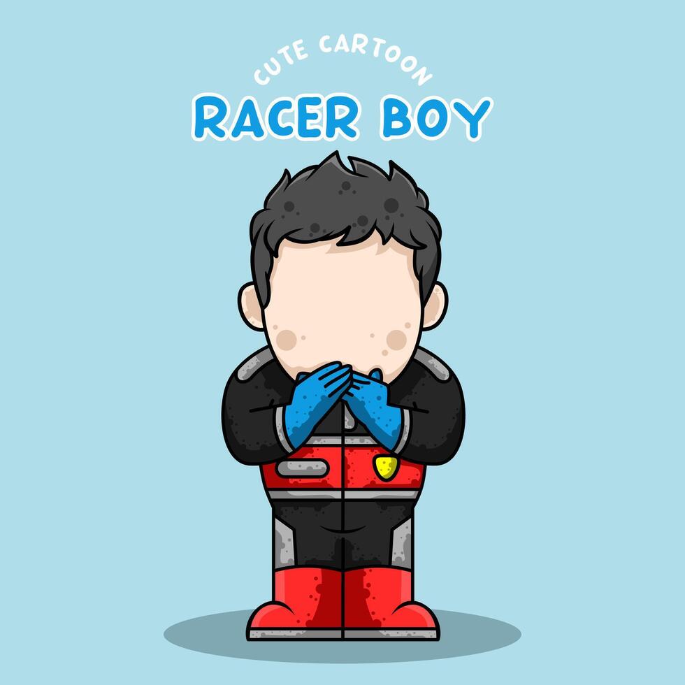 söt tecknad serie karaktär racer pojke vektor illustration