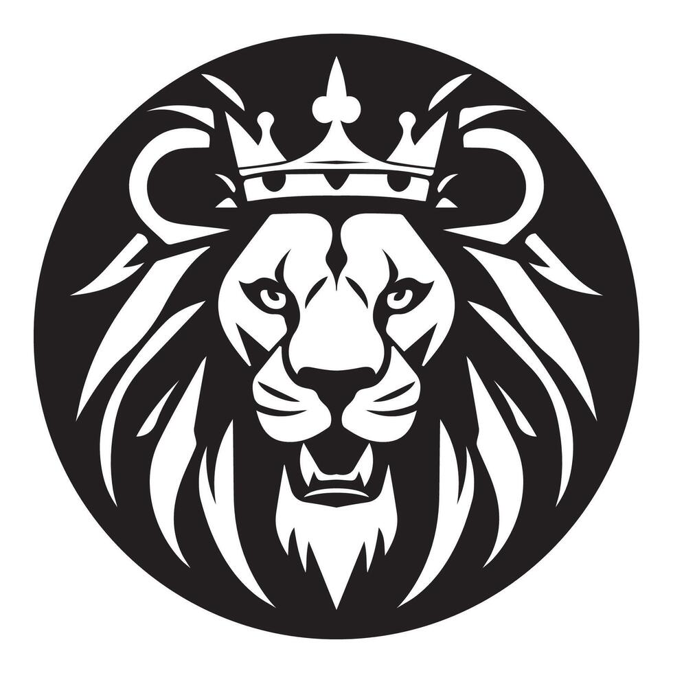 ai genererad lejon bär krona ikoniska logotyp vektor illustration