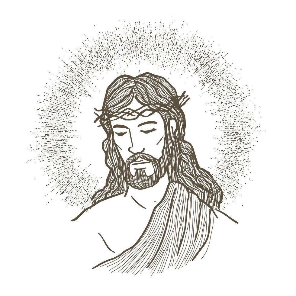hand dragen illustration eller teckning av Jesus christ ansikte på hans passionen vektor