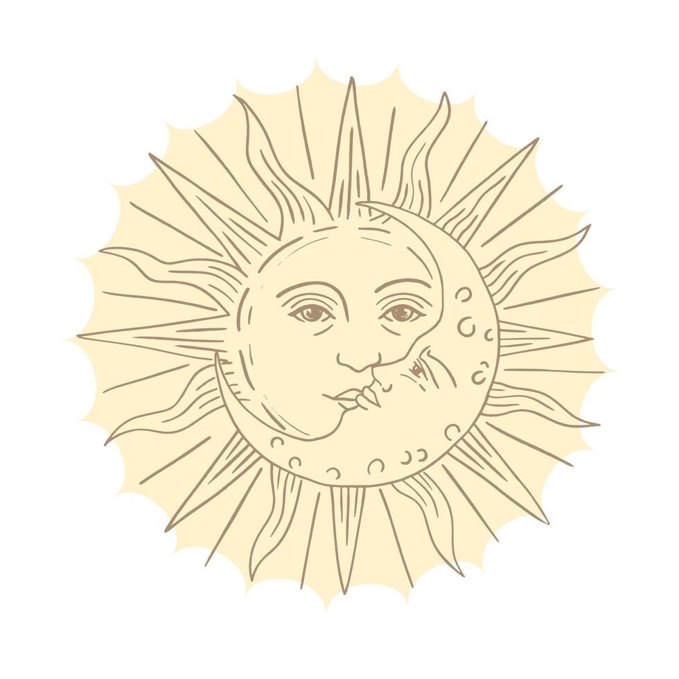 minimalistisch himmlisch das Sonne das Mond Tarot Karten Zeichen Symbol Symbol Logo vektor