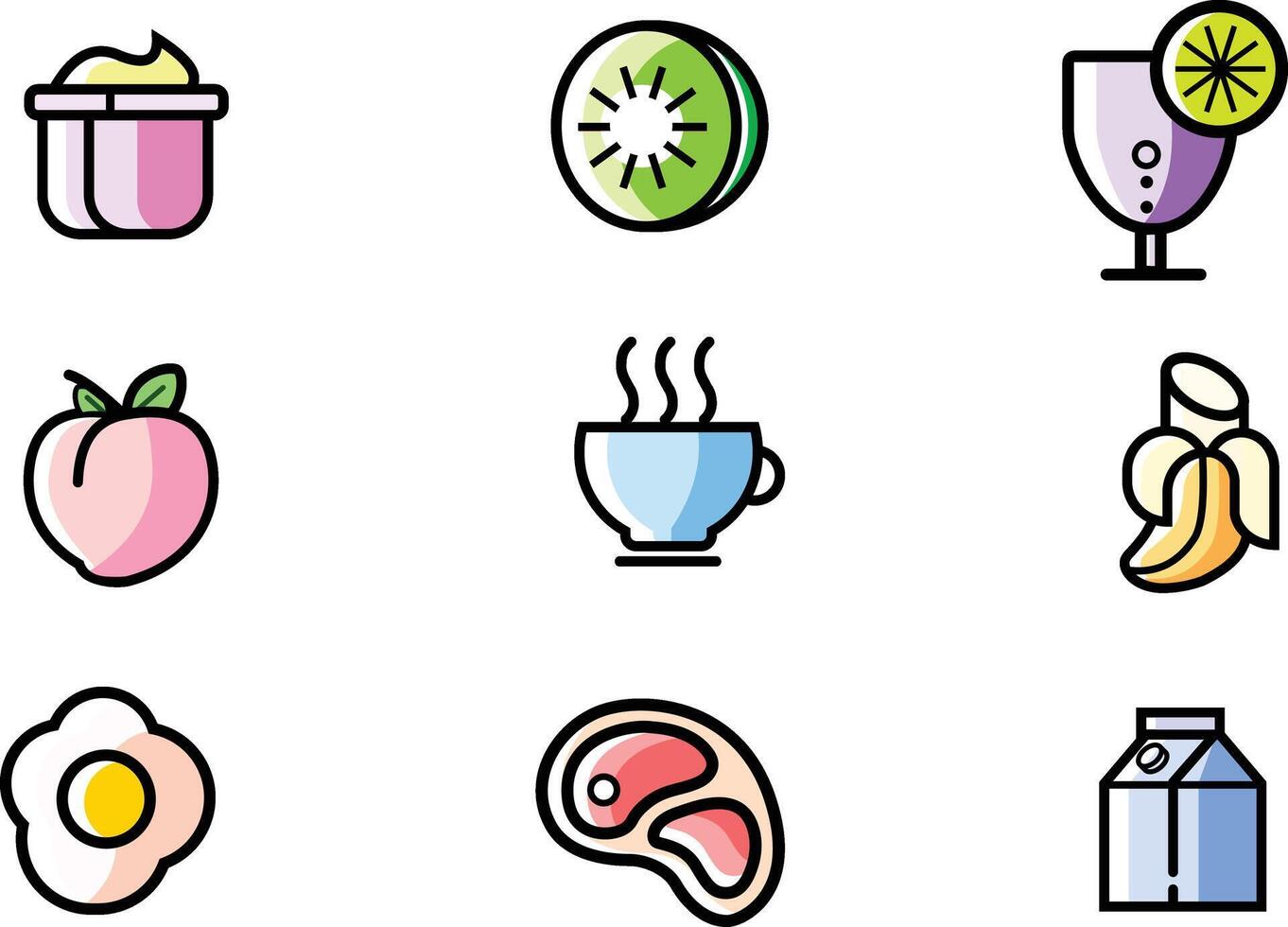 mat uppsättning ikoner med friska och ohälsosam objekt vektor illustration
