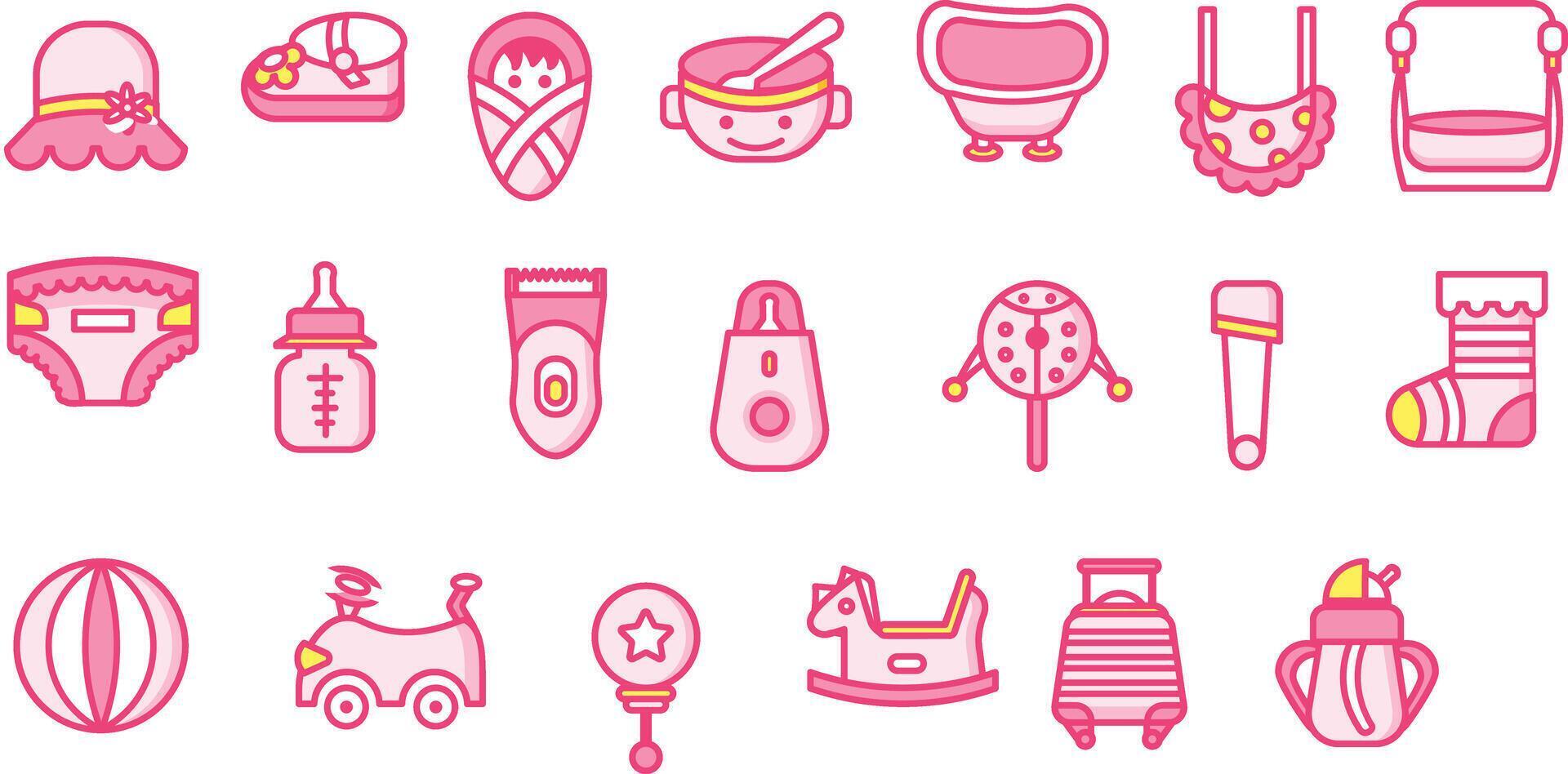 Baby Dusche und Spielzeuge Zeug Vektor Illustration Symbol einstellen
