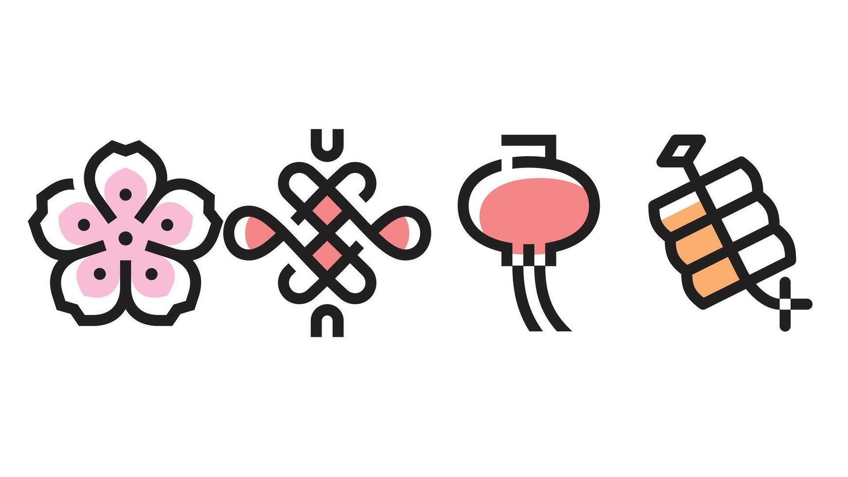 kinesisk kultur tecken och symboler vektor ikon uppsättning