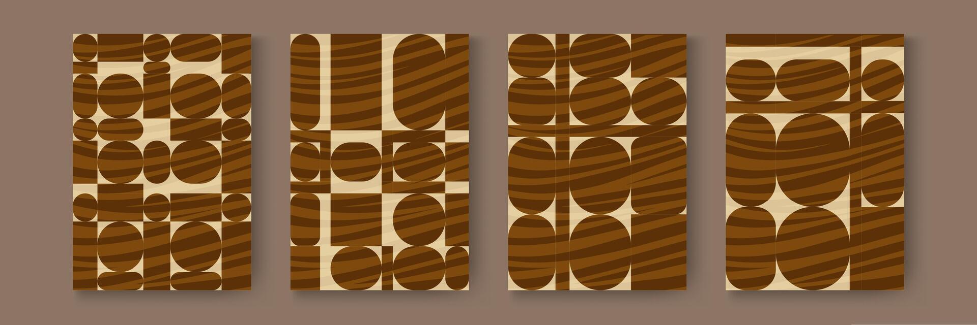 minimalistisk trendig abstrakt skriva ut uppsättning kort. brun modern geometrisk former mönster, samtida skriva ut. vektor modern mallar för design på årgång beige Ränder bakgrund