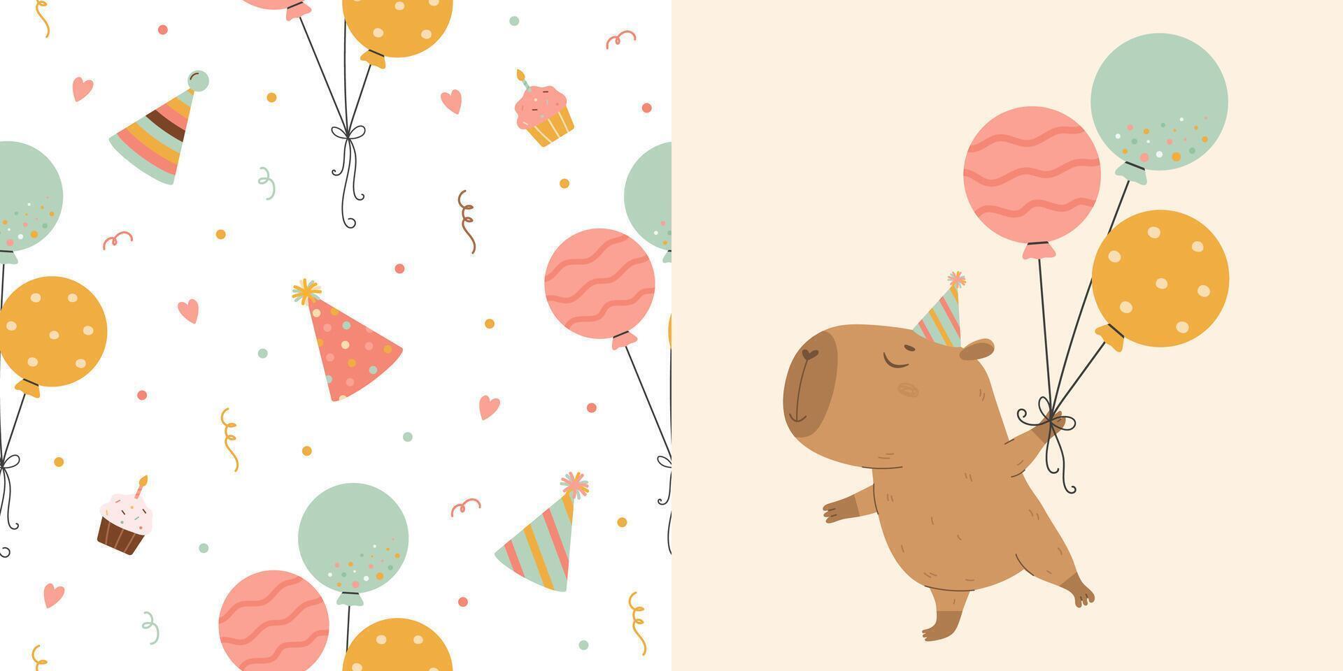 komisch glücklich Capybara mit Luftballons vektor