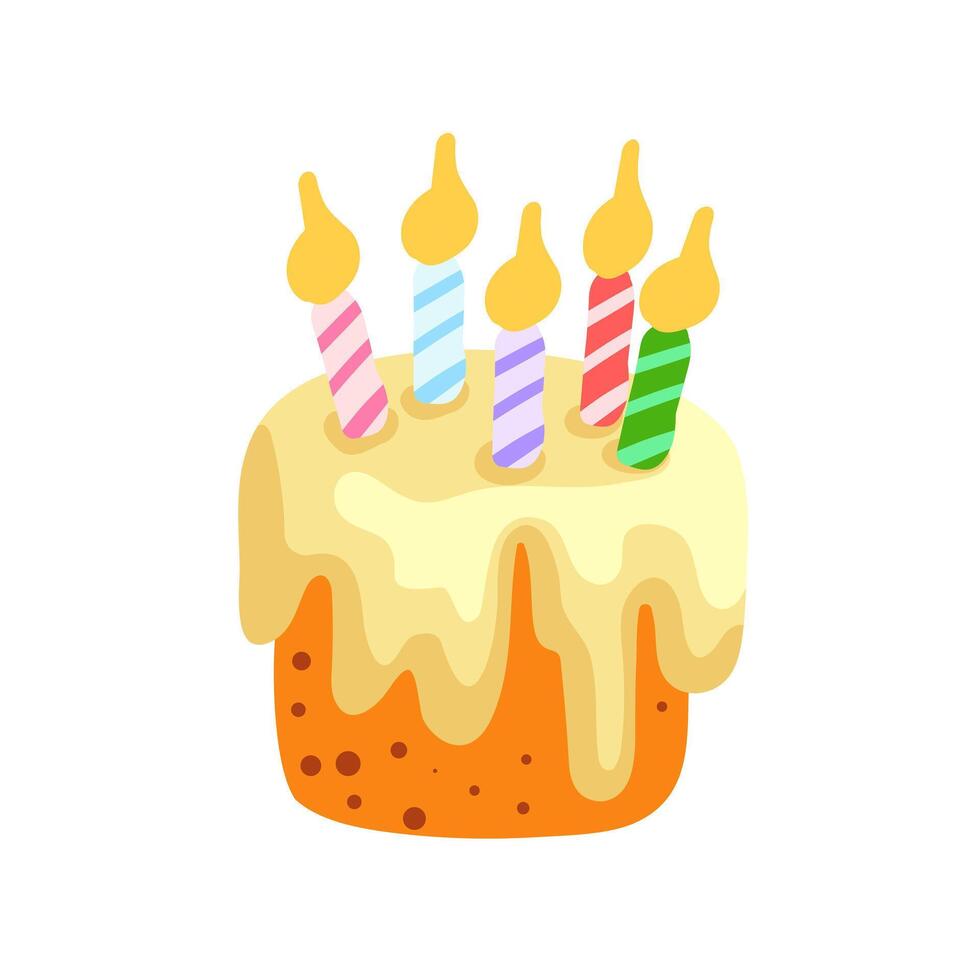 födelsedag grädde kaka för kort, inbjudan och baner och ljus för 5 år. vektor