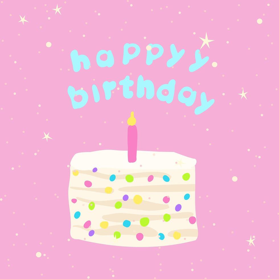 feierlich Kuchen mit Sahne und Kerze zum 1 Jahr Geburtstag zum Karte, Einladung und Banner. festlich Delikatessen und Süßigkeiten. Vektor