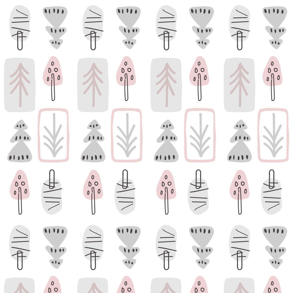 nahtlos Muster im skandinavisch Stil einfach Muster mit Bäume Hand gezeichnet Vektor