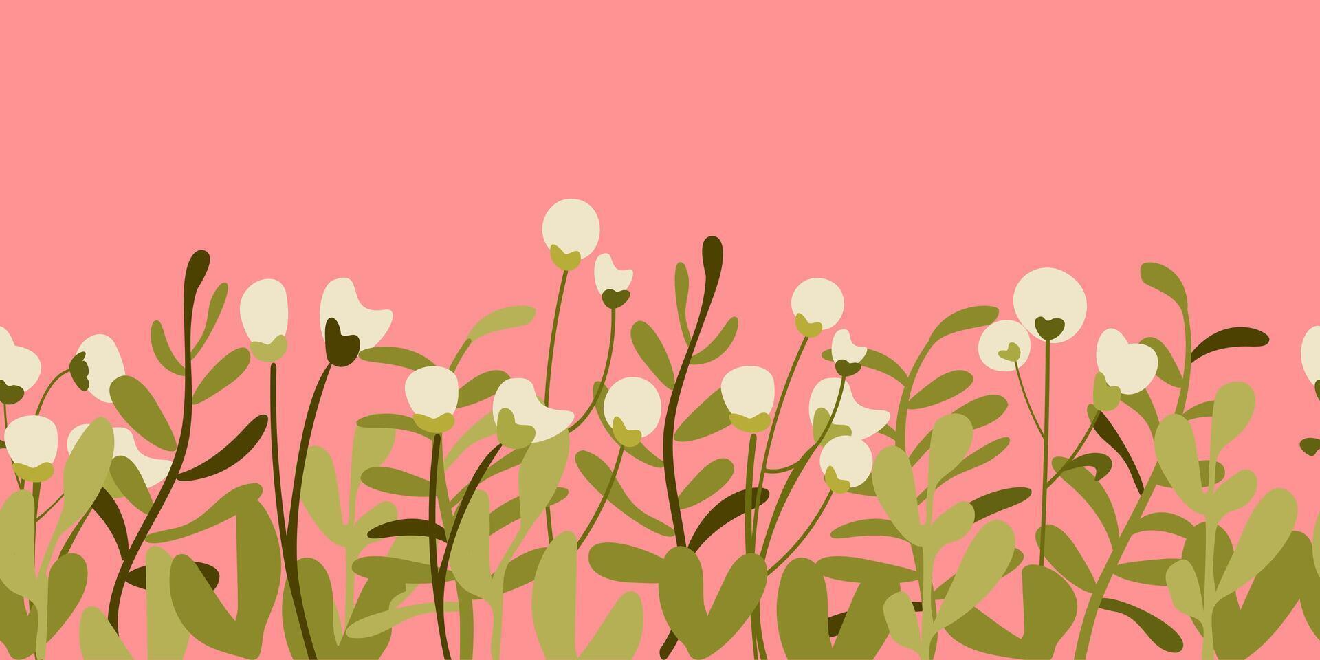 botanisch nahtlos Muster Hand gezeichnet. Rosa Hintergrund mit Blumen- Grenze. minimalistisch Stil. Vektor