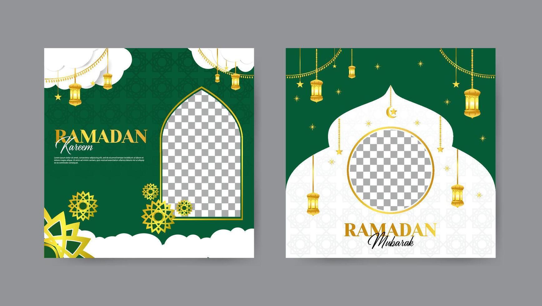 samling av trendig ramadan kareem social media posta mallar. fyrkant baner design bakgrund. vektor