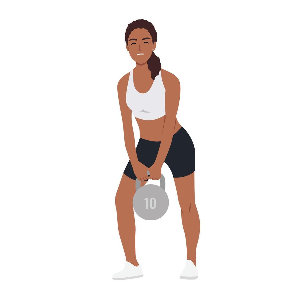 kondition kvinna lyft tung kettlebell. träna eller övning för kropp vektor