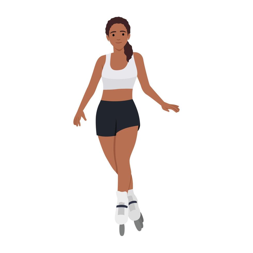 skön svart kvinna ridning på vält skridskor. vektor illustration på vit bakgrund