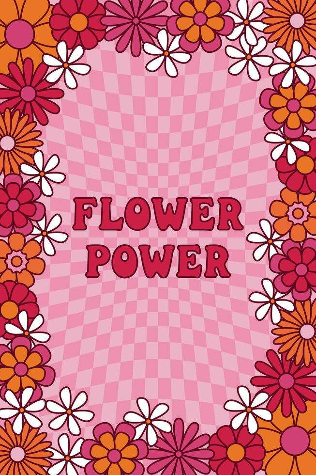 abstrakt retro ästhetisch Hintergrund mit groovig Blumen. Hippie Stil von das 60er, 70er, 80er. Blume Leistung. Poster, Inschrift auf t Hemd vektor