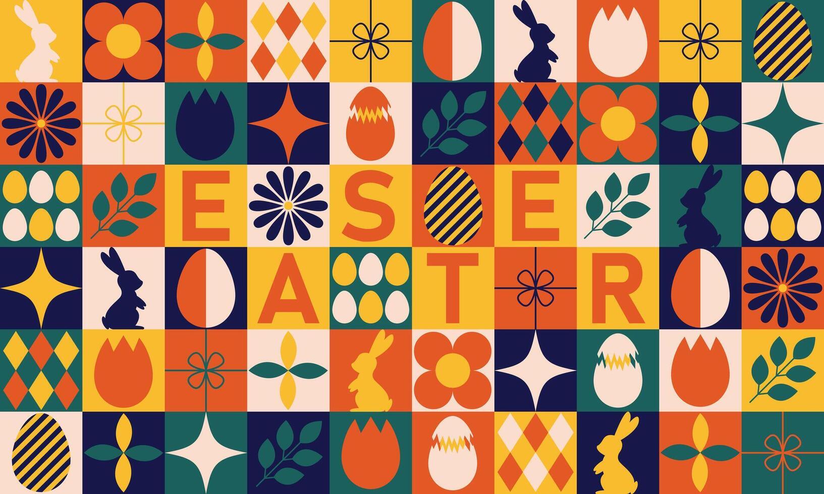 kreativ Mosaik glücklich Ostern nahtlos Muster mit geometrisch Formen. Frühling Vektor Hintergrund. modern abstrakt Konzept zum drucken, Banner, Stoff, Karte, Verpackung Papier, Startseite