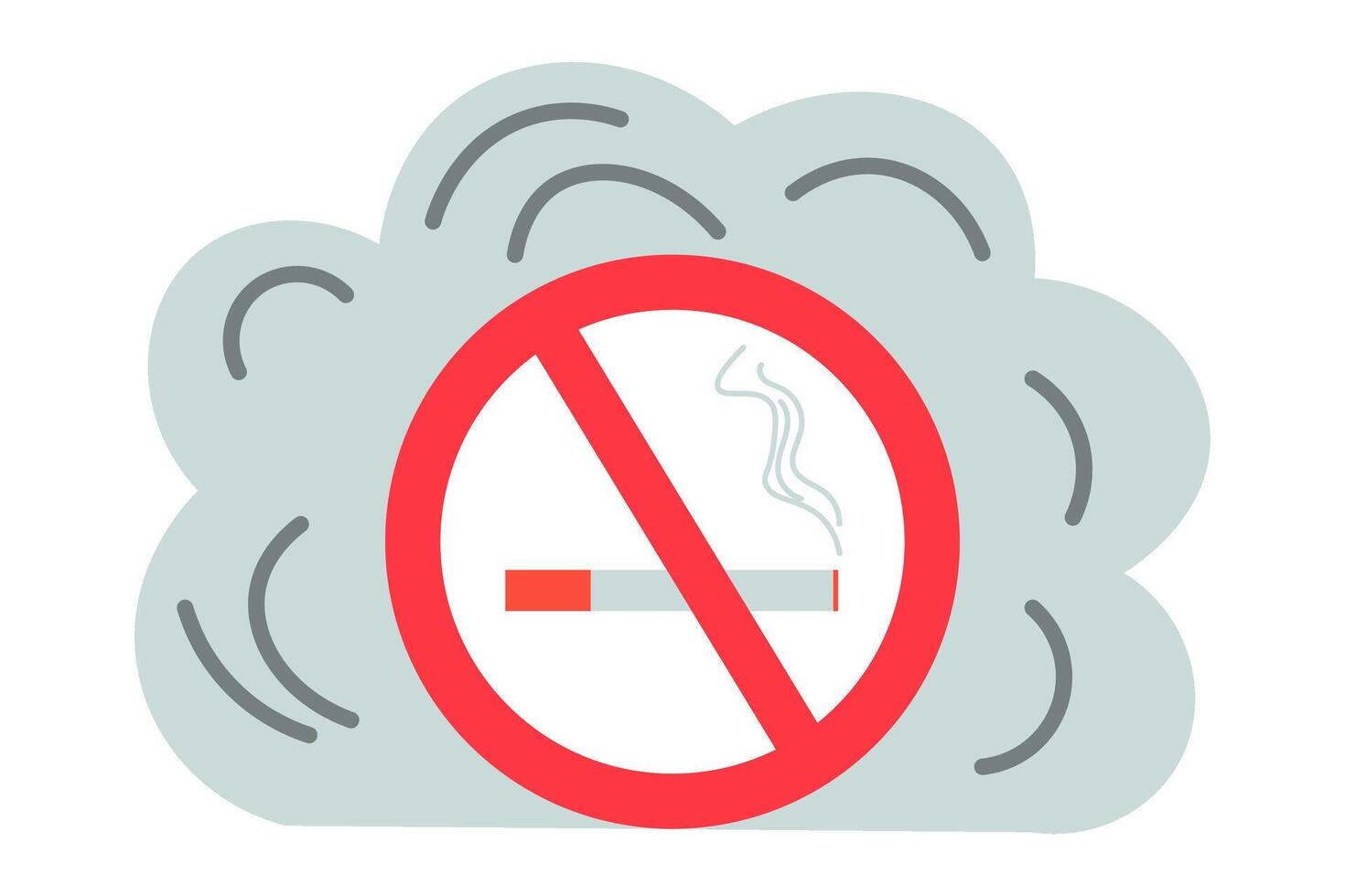 sluta rökning. Nej rökning tecken och en grå moln av rök. vektor illustration.