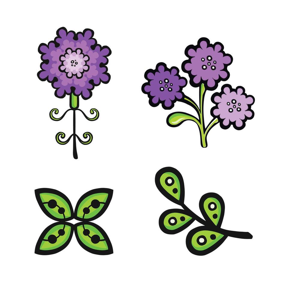 einstellen von Hortensie, stilisiert mehrschichtig lila, lila Blume, Vektor