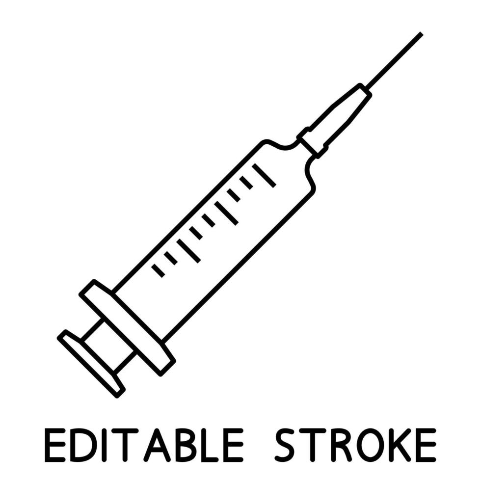 medicinsk spruta, injektion ikon. nål i kontur. tunn linje medicinsk nål ikon. engångsspruta med nål. gäller för vaccininjektion eller vaccination. vektor