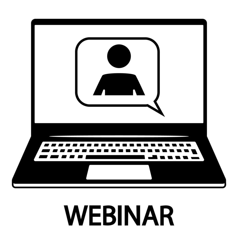 Laptop mit Menschen und Sprechblase für Videokonferenz, Webinar, Video-Chats, Konferenz. Online-Kommunikation, Chat. Kundendienst. Online-Schulung im Laptop-Symbol im schlichten Design vektor