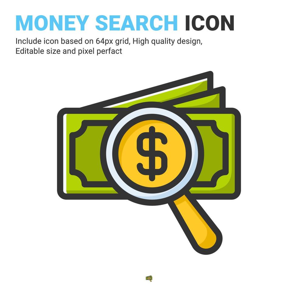 pengar sök ikon vektor med kontur färg stil isolerad på vit bakgrund. vektor illustration pengar tecken symbol ikon koncept för digitala affärer, finans, industri, företag, appar och projekt