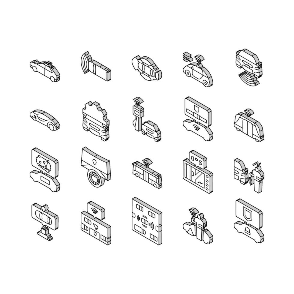 bil själv fordon kör smart bil isometrisk ikoner uppsättning vektor